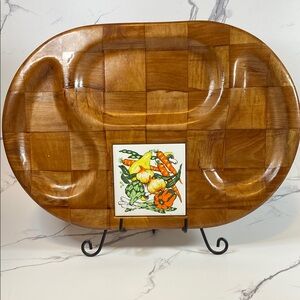 Vintage 1970’s Wood and Ceramic Serving Platter